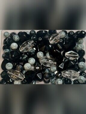 Czech glass beads loose jewelry making Black/White/Montano Blue 130pcs